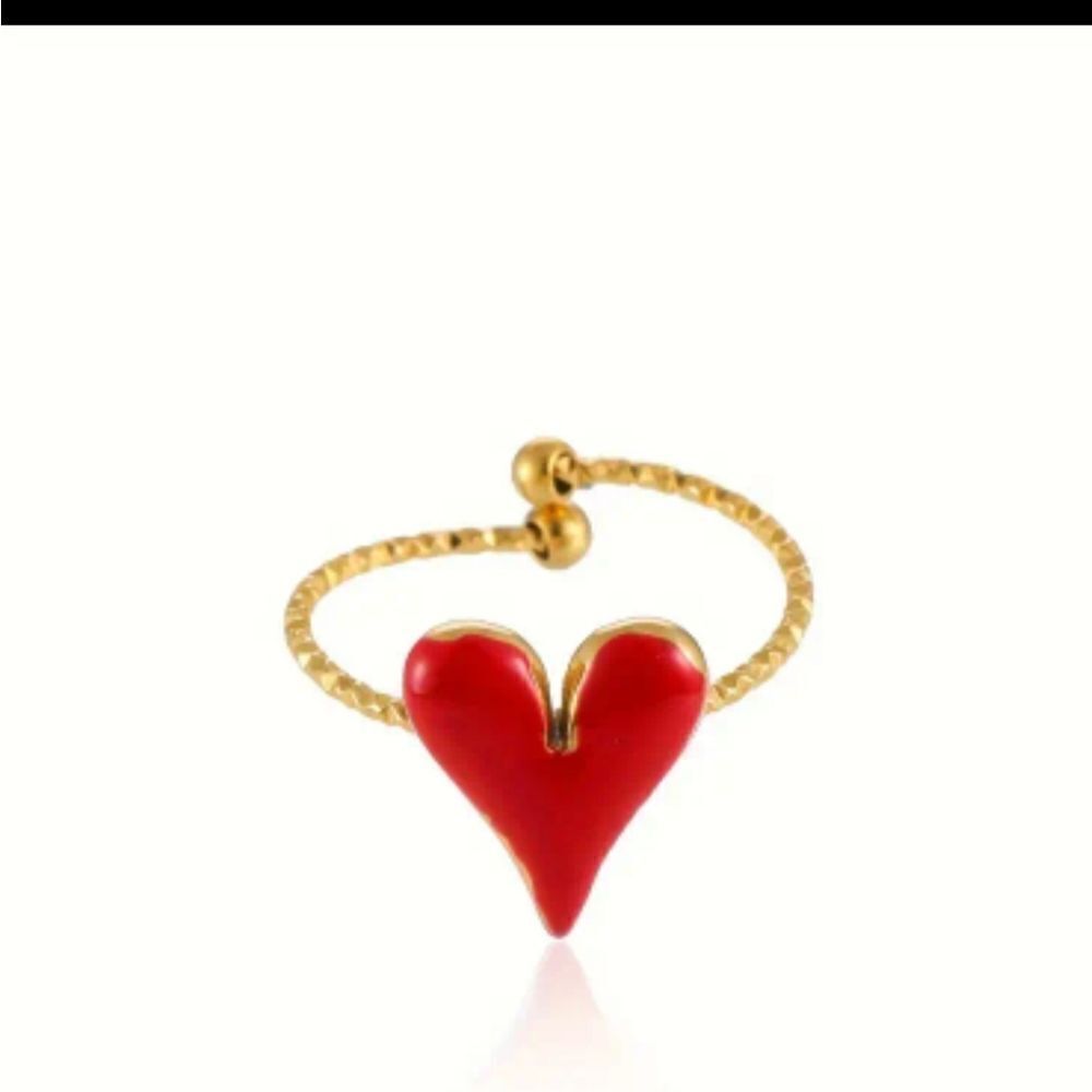 Red Heart ring adjustable 18k gold